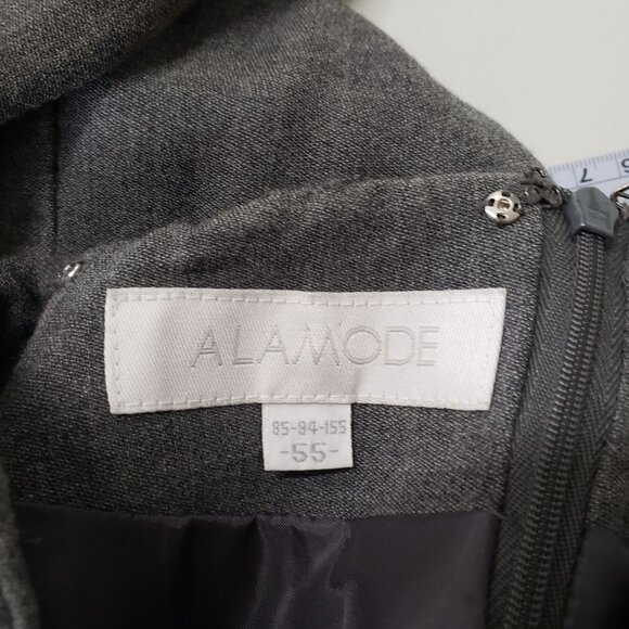 Vintage 90s Alamode Gray Long Sleeve Midi Dress Timeless Classic Minimalist - Picture 5 of 6